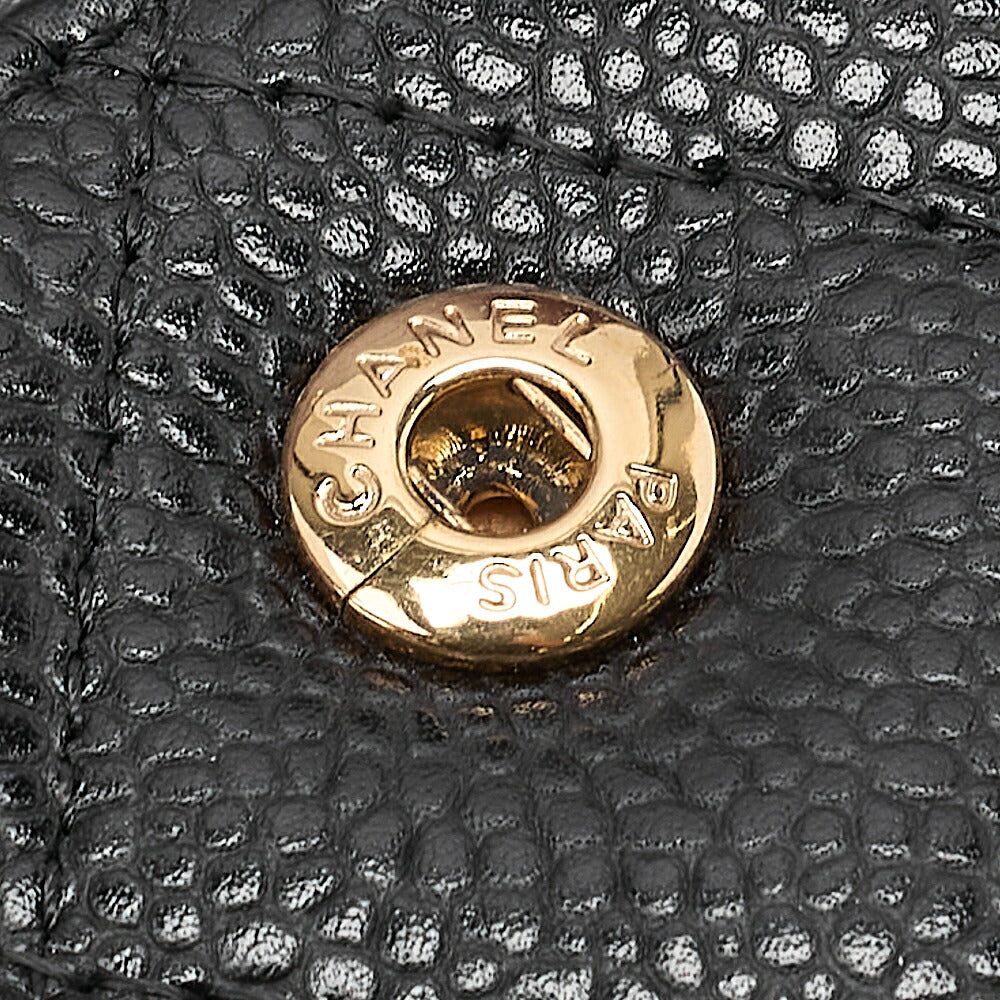 CHANEL Caviar Skin Deka Matelasse 33cm Double Flap Chain Shoulder Bag Black Gold-Tone Hardware, Pre-Owned