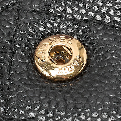 CHANEL Caviar Skin Deka Matelasse 33cm Double Flap Chain Shoulder Bag Black Gold-Tone Hardware, Pre-Owned