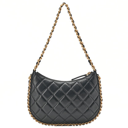 CHANEL Lambskin Matelasse Hobo Bag Chain Shoulder Black Gold-Tone Hardware, Pre-Owned