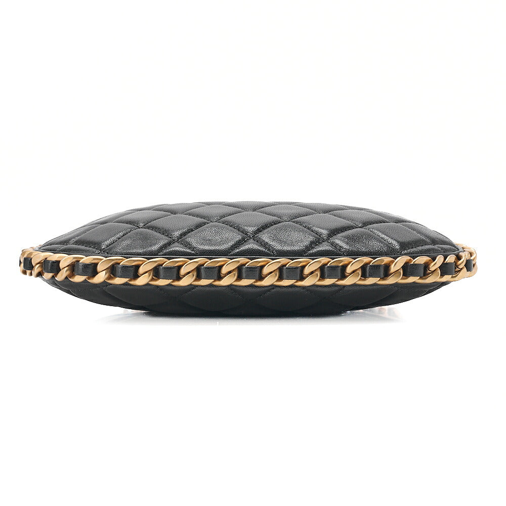 CHANEL Lambskin Matelasse Hobo Bag Chain Shoulder Black Gold-Tone Hardware, Pre-Owned