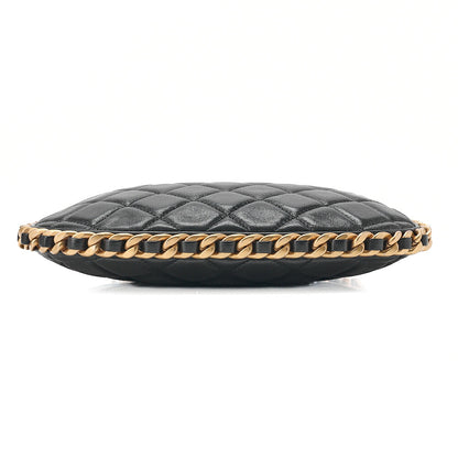 CHANEL Lambskin Matelasse Hobo Bag Chain Shoulder Black Gold-Tone Hardware, Pre-Owned