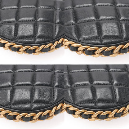 CHANEL Lambskin Matelasse Hobo Bag Chain Shoulder Black Gold-Tone Hardware, Pre-Owned