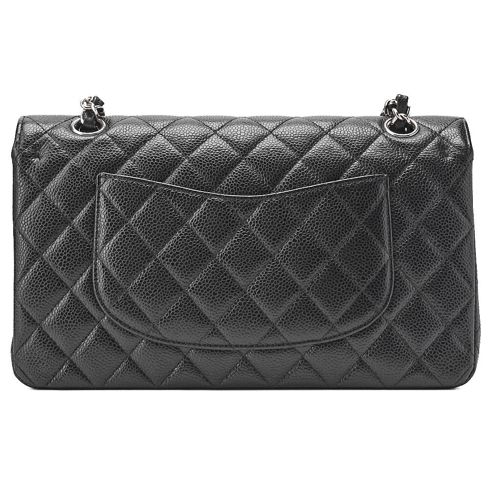 CHANEL Caviar Skin Matelasse Double Flap 25cm Chain Shoulder Black Silver-Tone Hardware, Pre-Owned