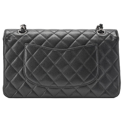 CHANEL Caviar Skin Matelasse Double Flap 25cm Chain Shoulder Black Silver-Tone Hardware, Pre-Owned