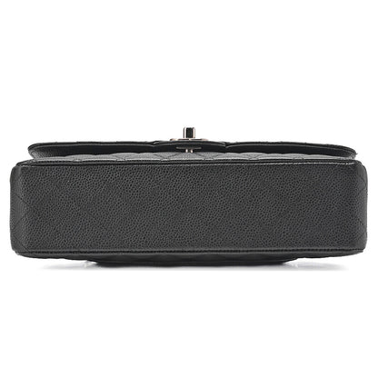 CHANEL Caviar Skin Matelasse Double Flap 25cm Chain Shoulder Black Silver-Tone Hardware, Pre-Owned