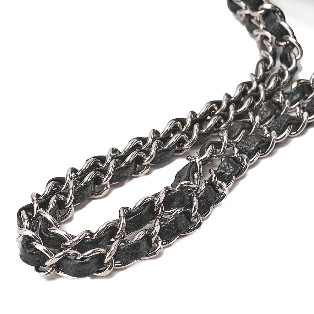 CHANEL Caviar Skin Matelasse Double Flap 25cm Chain Shoulder Black Silver-Tone Hardware, Pre-Owned