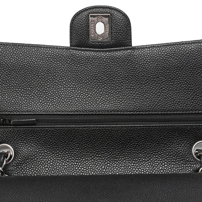 CHANEL Caviar Skin Matelasse Double Flap 25cm Chain Shoulder Black Silver-Tone Hardware, Pre-Owned