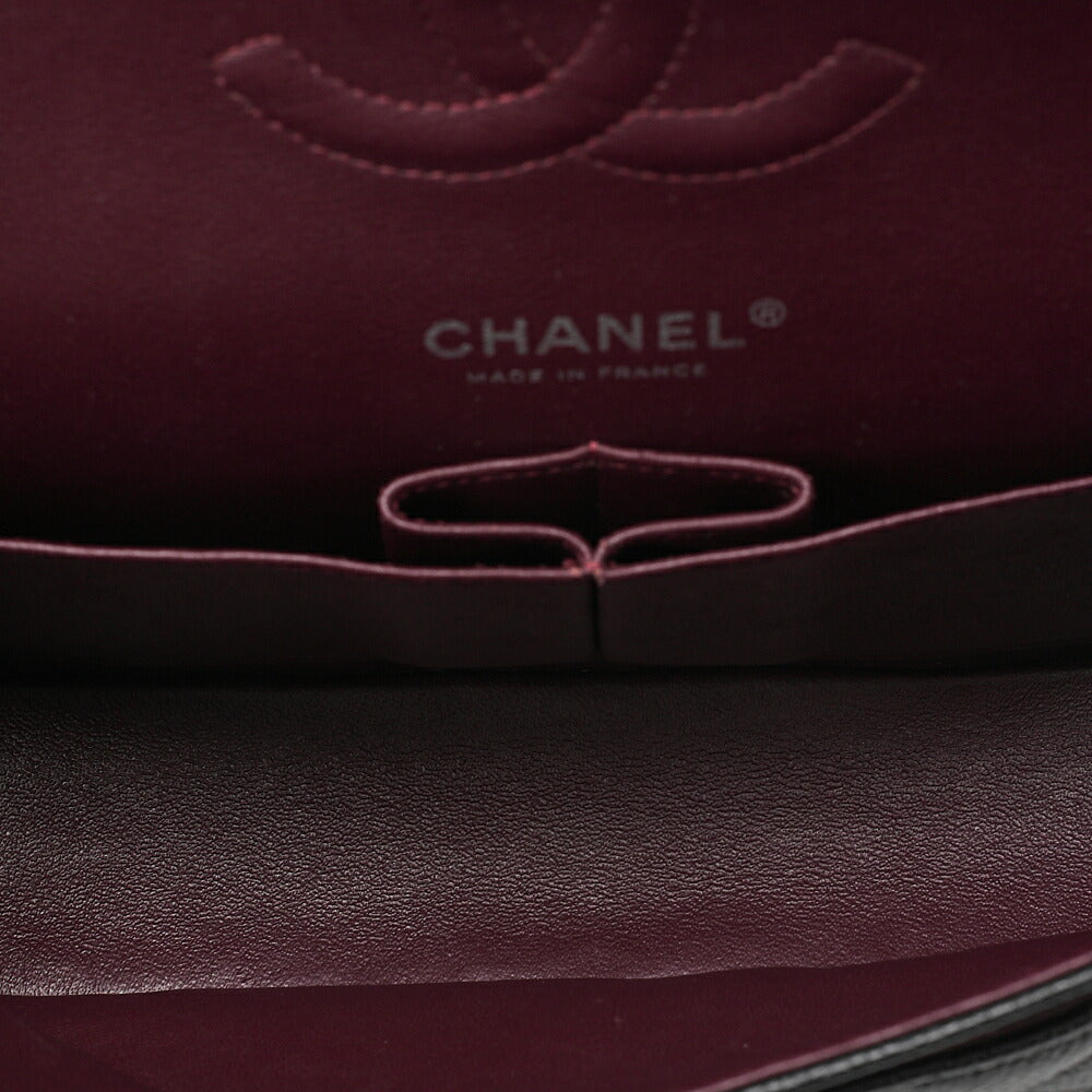 CHANEL Caviar Skin Matelasse Double Flap 25cm Chain Shoulder Black Silver-Tone Hardware, Pre-Owned