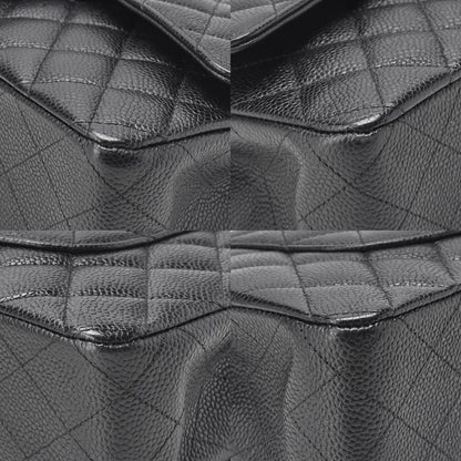 CHANEL Caviar Skin Matelasse Double Flap 25cm Chain Shoulder Black Silver-Tone Hardware, Pre-Owned