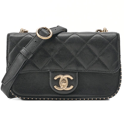 CHANEL Matelasse Caviar Skin Single Flap 2-Way Chain Shoulder Black Gold-Tone Hardware, Pre-Owned