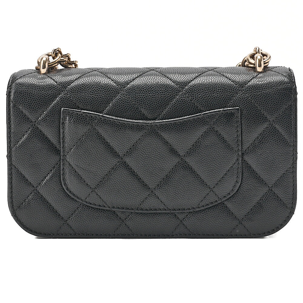 CHANEL Matelasse Caviar Skin Single Flap 2-Way Chain Shoulder Black Gold-Tone Hardware, Pre-Owned