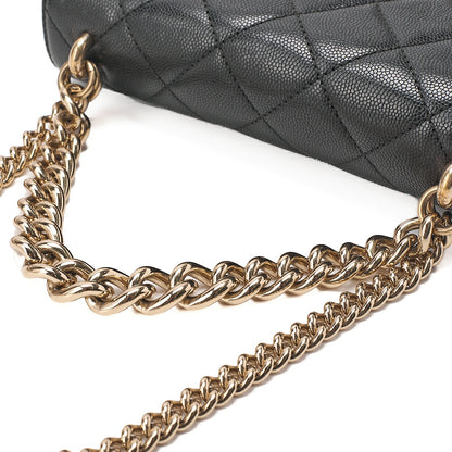 CHANEL Matelasse Caviar Skin Single Flap 2-Way Chain Shoulder Black Gold-Tone Hardware, Pre-Owned