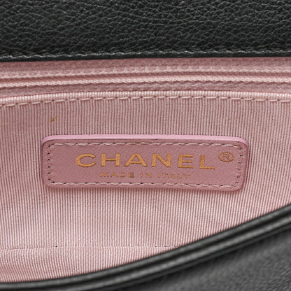 CHANEL Matelasse Caviar Skin Single Flap 2-Way Chain Shoulder Black Gold-Tone Hardware, Pre-Owned