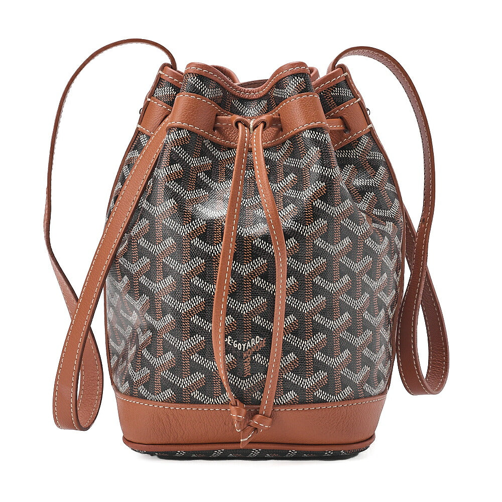 GOYARD Petit Fluoro Drawstring Shoulder Coated Canvas Beige Silver-Tone Hardware, Pre-Owned