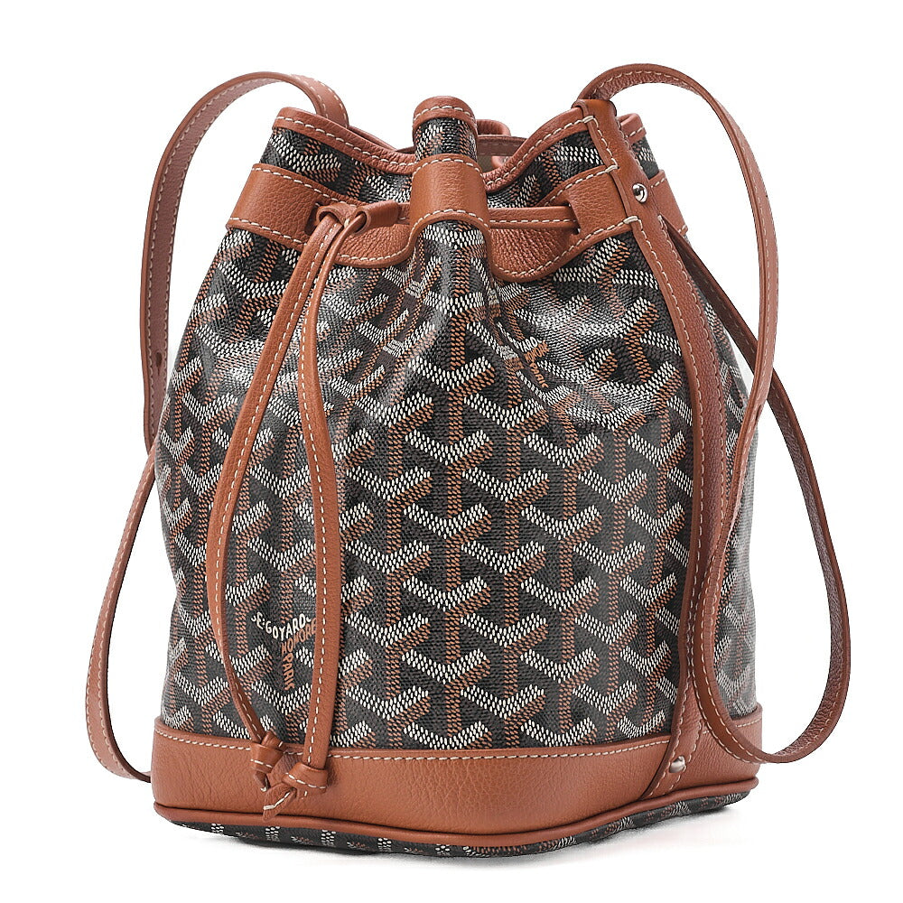 GOYARD Petit Fluoro Drawstring Shoulder Coated Canvas Beige Silver-Tone Hardware, Pre-Owned