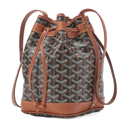 GOYARD Petit Fluoro Drawstring Shoulder Coated Canvas Beige Silver-Tone Hardware, Pre-Owned