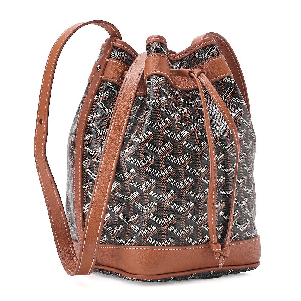 GOYARD Petit Fluoro Drawstring Shoulder Coated Canvas Beige Silver-Tone Hardware, Pre-Owned
