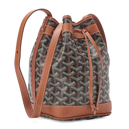 GOYARD Petit Fluoro Drawstring Shoulder Coated Canvas Beige Silver-Tone Hardware, Pre-Owned