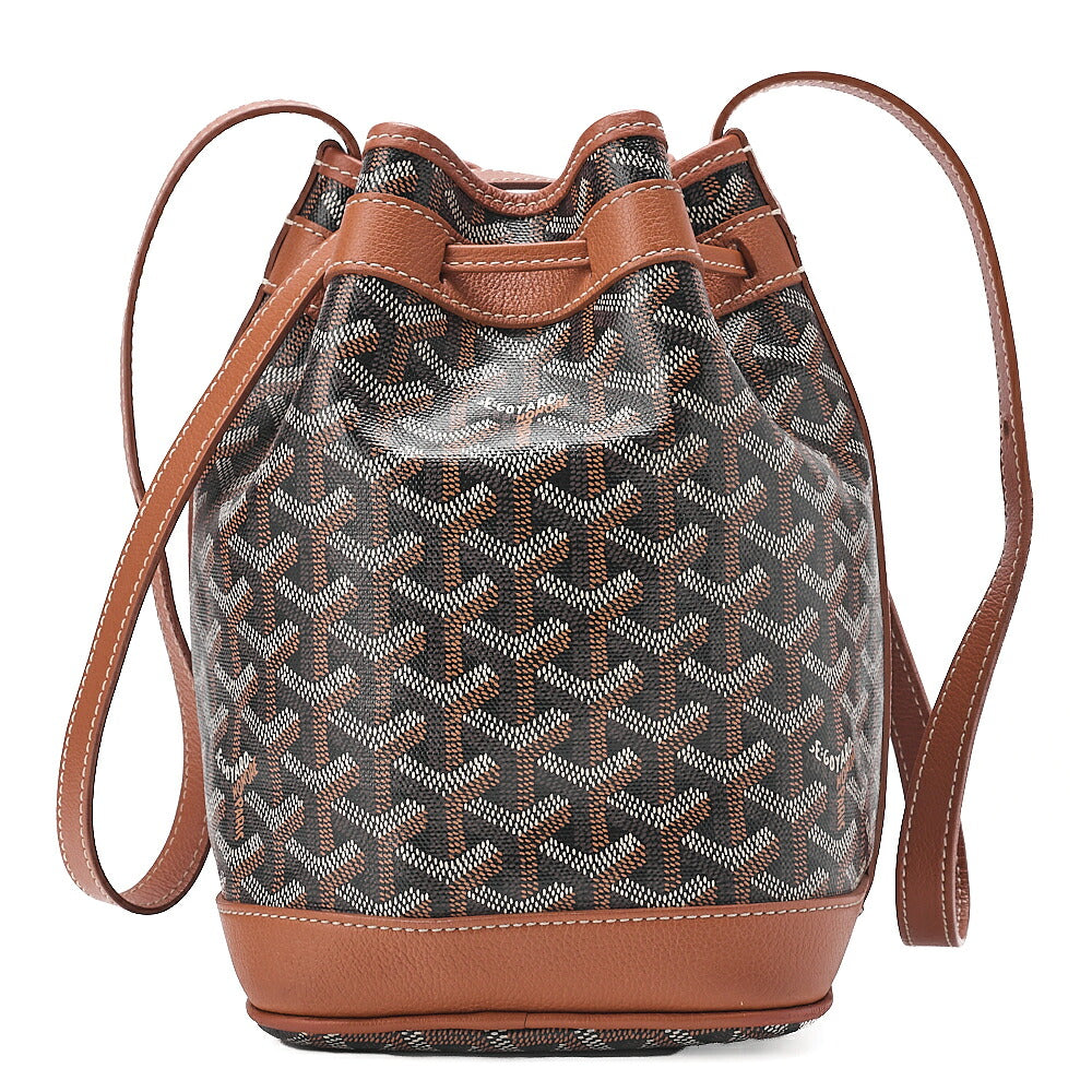 GOYARD Petit Fluoro Drawstring Shoulder Coated Canvas Beige Silver-Tone Hardware, Pre-Owned