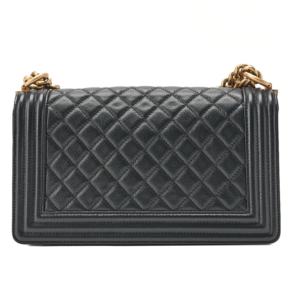 CHANEL Caviar Skin Boy Chanel 25 Chain Shoulder Black Gold-Tone Hardware, Pre-Owned