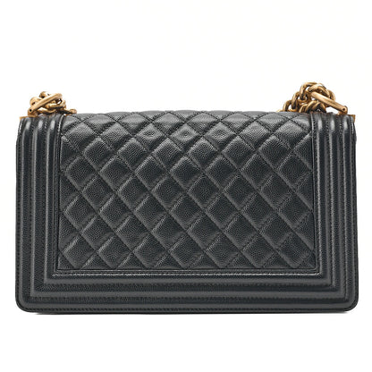 CHANEL Caviar Skin Boy Chanel 25 Chain Shoulder Black Gold-Tone Hardware, Pre-Owned