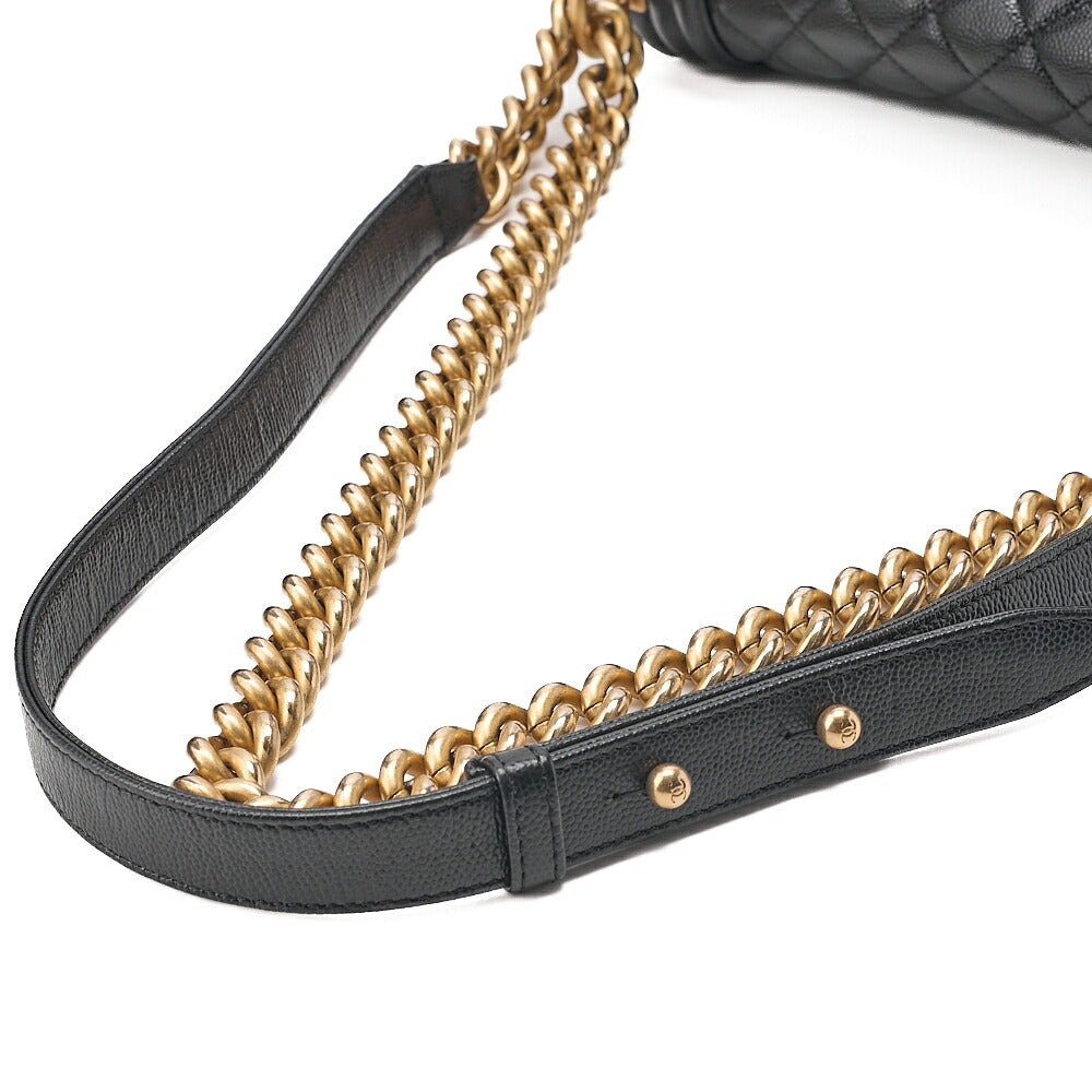 CHANEL Caviar Skin Boy Chanel 25 Chain Shoulder Black Gold-Tone Hardware, Pre-Owned