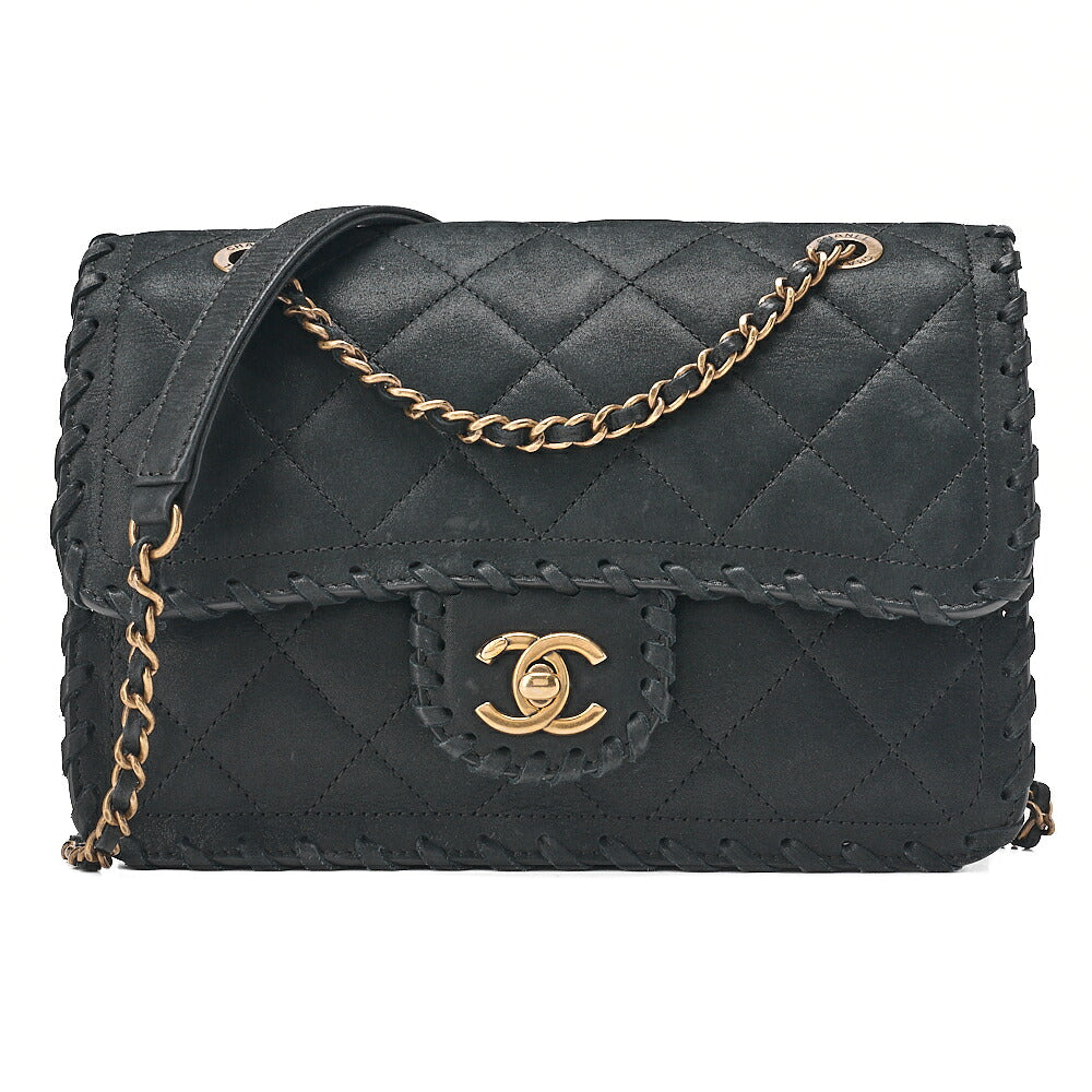 CHANEL Sparkle Leather Matelasse Braided Chain Shoulder Black Gold-Tone Hardware, Pre-Owned