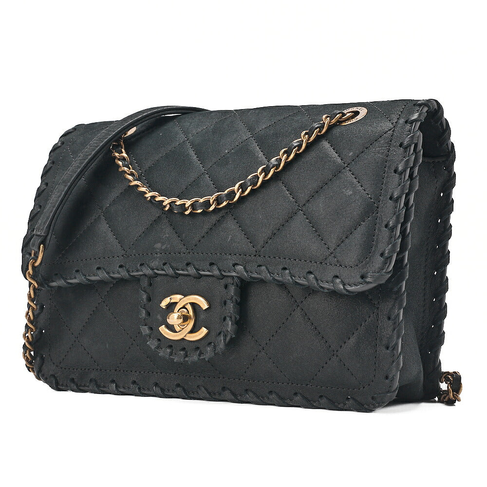 CHANEL Sparkle Leather Matelasse Braided Chain Shoulder Black Gold-Tone Hardware, Pre-Owned