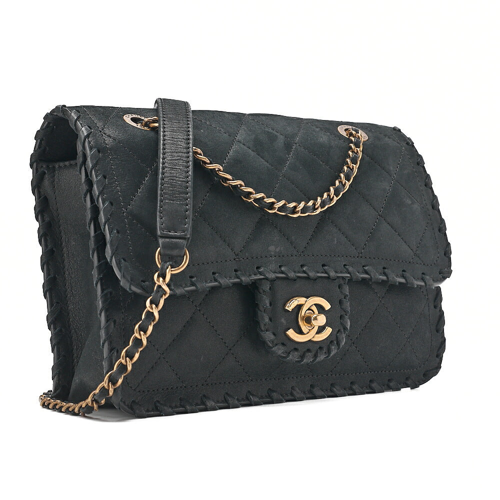 CHANEL Sparkle Leather Matelasse Braided Chain Shoulder Black Gold-Tone Hardware, Pre-Owned
