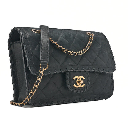 CHANEL Sparkle Leather Matelasse Braided Chain Shoulder Black Gold-Tone Hardware, Pre-Owned