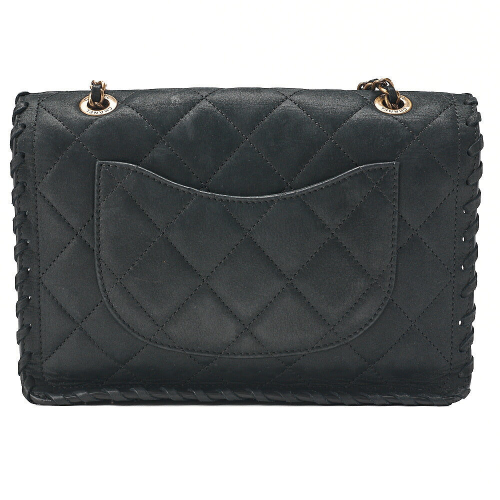 CHANEL Sparkle Leather Matelasse Braided Chain Shoulder Black Gold-Tone Hardware, Pre-Owned