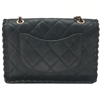 CHANEL Sparkle Leather Matelasse Braided Chain Shoulder Black Gold-Tone Hardware, Pre-Owned