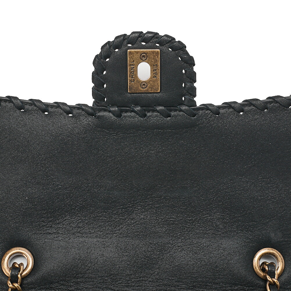 CHANEL Sparkle Leather Matelasse Braided Chain Shoulder Black Gold-Tone Hardware, Pre-Owned