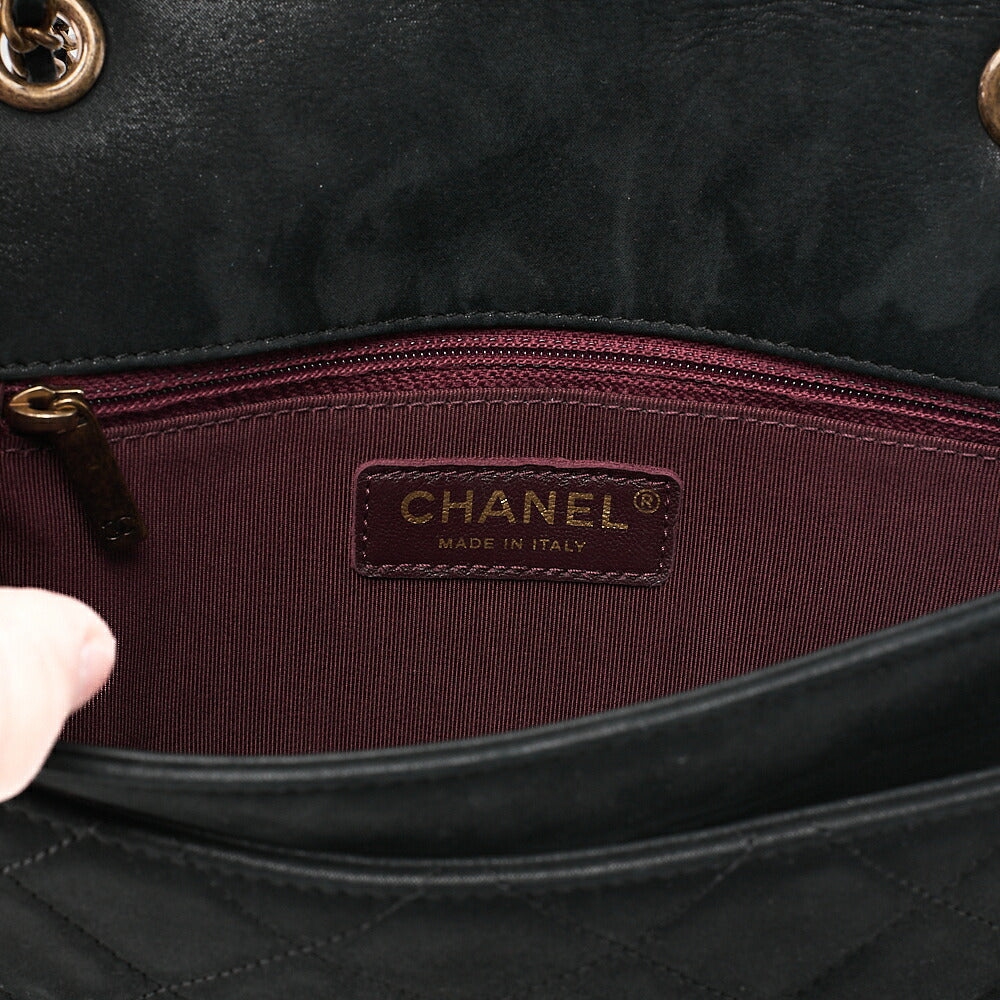 CHANEL Sparkle Leather Matelasse Braided Chain Shoulder Black Gold-Tone Hardware, Pre-Owned