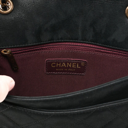 CHANEL Sparkle Leather Matelasse Braided Chain Shoulder Black Gold-Tone Hardware, Pre-Owned