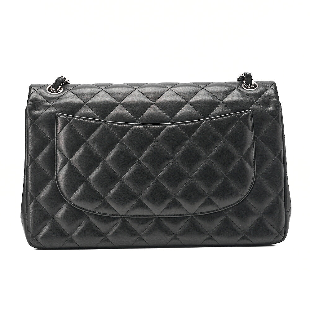 CHANEL Deka Matelasse Double Flap Turn Lock Chain Shoulder Bag Lambskin Black Silver-Tone Hardware, Pre-Owned