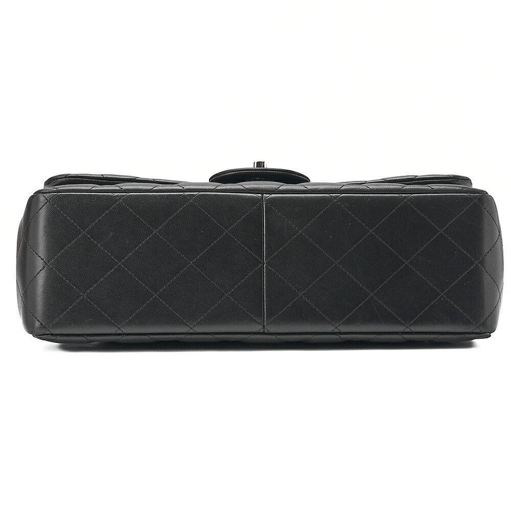 CHANEL Deka Matelasse Double Flap Turn Lock Chain Shoulder Bag Lambskin Black Silver-Tone Hardware, Pre-Owned