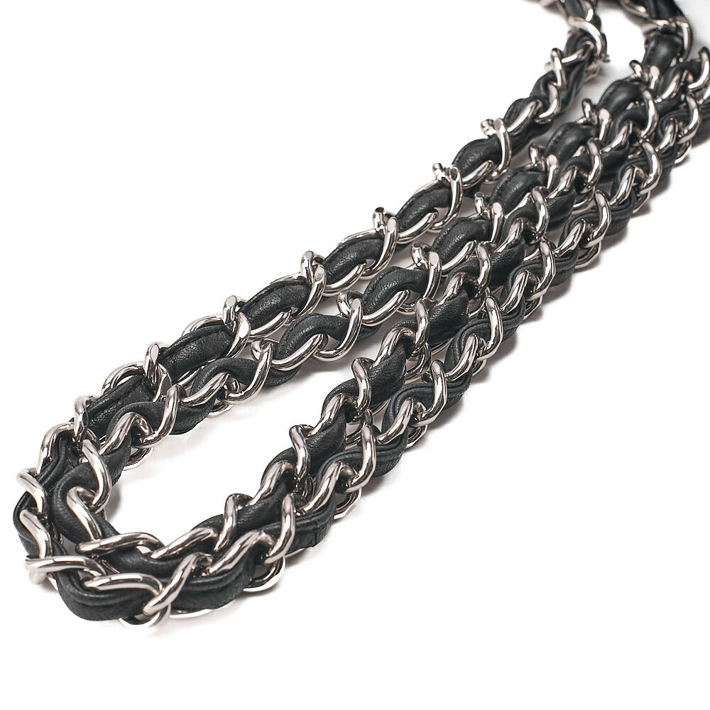 CHANEL Deka Matelasse Double Flap Turn Lock Chain Shoulder Bag Lambskin Black Silver-Tone Hardware, Pre-Owned