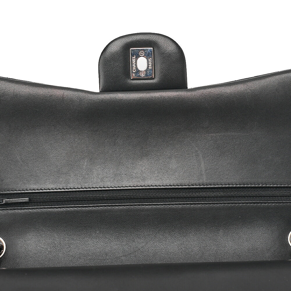 CHANEL Deka Matelasse Double Flap Turn Lock Chain Shoulder Bag Lambskin Black Silver-Tone Hardware, Pre-Owned