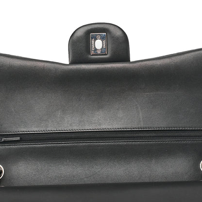 CHANEL Deka Matelasse Double Flap Turn Lock Chain Shoulder Bag Lambskin Black Silver-Tone Hardware, Pre-Owned