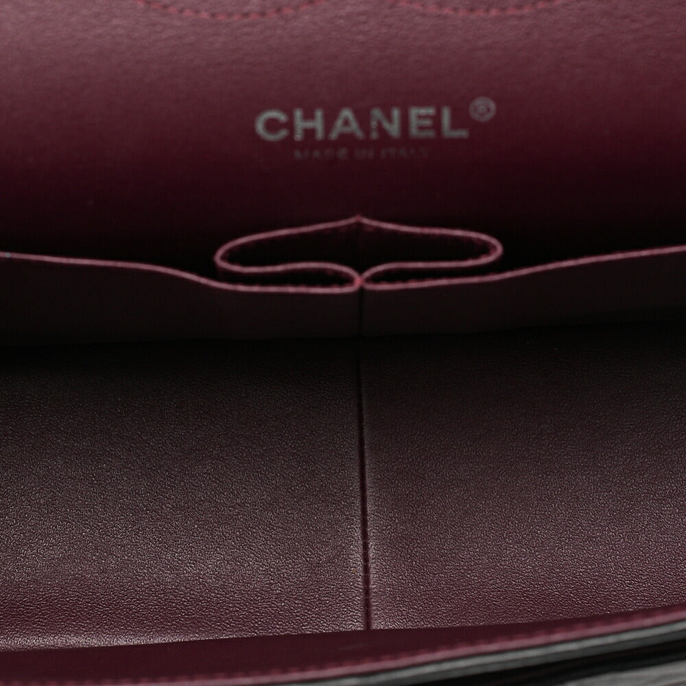 CHANEL Deka Matelasse Double Flap Turn Lock Chain Shoulder Bag Lambskin Black Silver-Tone Hardware, Pre-Owned