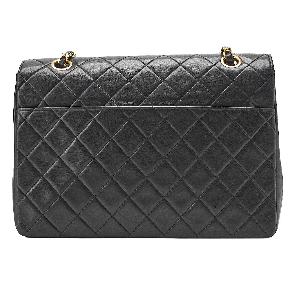 CHANEL Lambskin Matelasse Turn Lock Design Flap Chain Shoulder Bag Black Gold-Tone Hardware, Pre-Owned