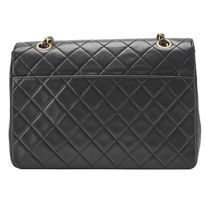CHANEL Lambskin Matelasse Turn Lock Design Flap Chain Shoulder Bag Black Gold-Tone Hardware, Pre-Owned