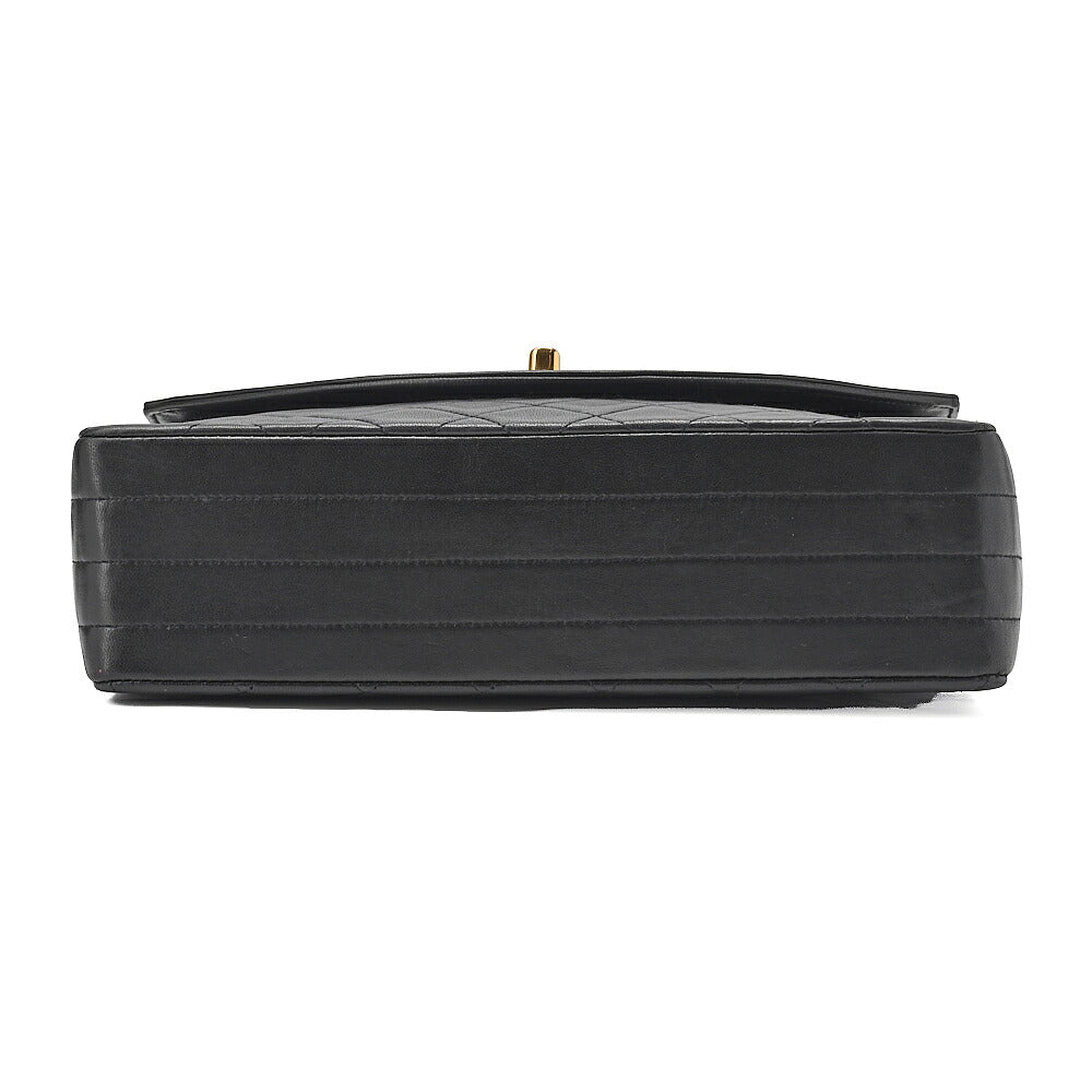 CHANEL Lambskin Matelasse Turn Lock Design Flap Chain Shoulder Bag Black Gold-Tone Hardware, Pre-Owned