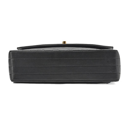 CHANEL Lambskin Matelasse Turn Lock Design Flap Chain Shoulder Bag Black Gold-Tone Hardware, Pre-Owned