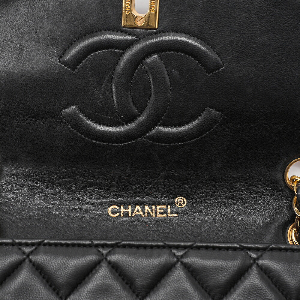 CHANEL Lambskin Matelasse Turn Lock Design Flap Chain Shoulder Bag Black Gold-Tone Hardware, Pre-Owned