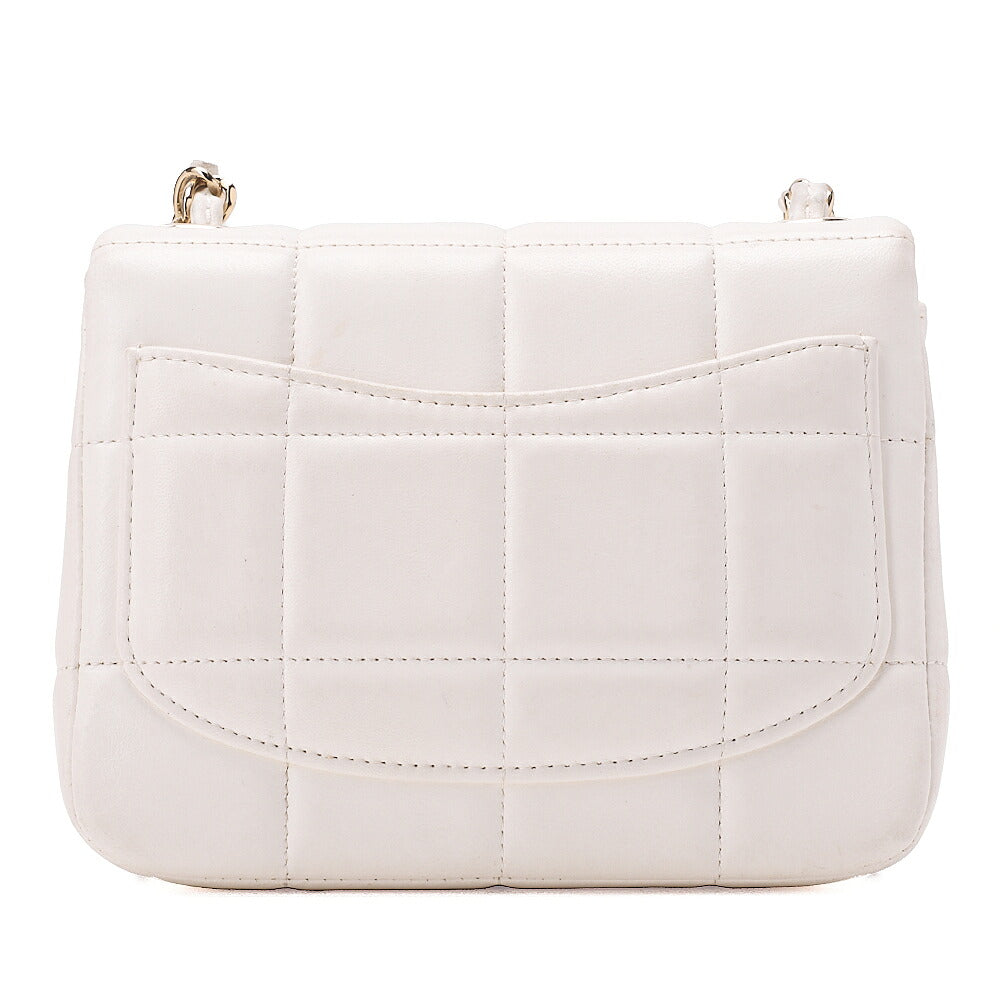 CHANEL Lambskin Mini Chocolate Bar 15cm Single Flap Turn Lock Chain Shoulder White Gold-Tone Hardware, Pre-Owned