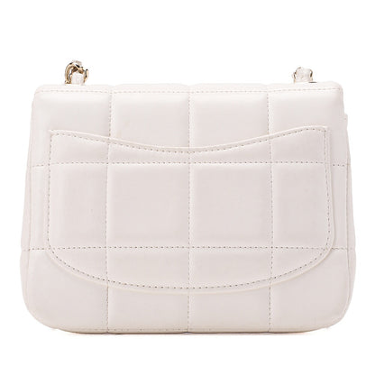 CHANEL Lambskin Mini Chocolate Bar 15cm Single Flap Turn Lock Chain Shoulder White Gold-Tone Hardware, Pre-Owned
