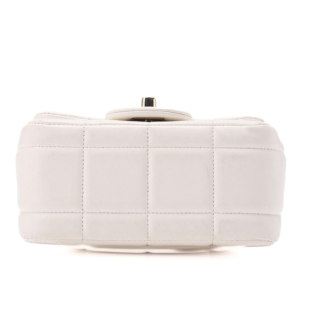 CHANEL Lambskin Mini Chocolate Bar 15cm Single Flap Turn Lock Chain Shoulder White Gold-Tone Hardware, Pre-Owned