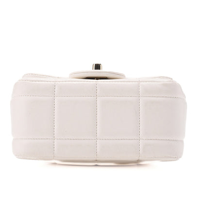 CHANEL Lambskin Mini Chocolate Bar 15cm Single Flap Turn Lock Chain Shoulder White Gold-Tone Hardware, Pre-Owned